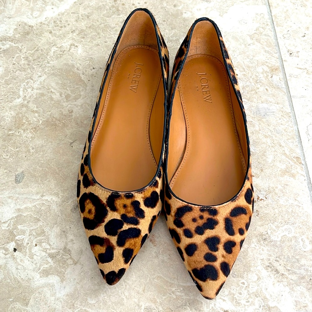 Leopard flats, calf hair.